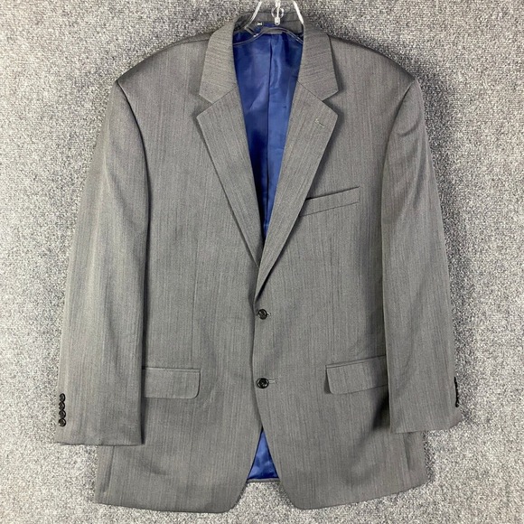 Bill Blass Blazer Men's 44L‎ Suit Jacket Gray Wool Polyester 2 Buttons - Picture 1 of 9